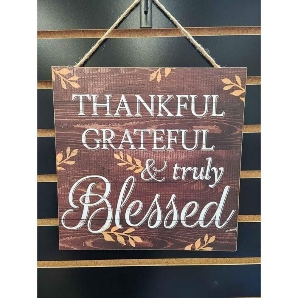 Thankful & Blessed Wooden Sign, Wall Decor, 12" x 12"
